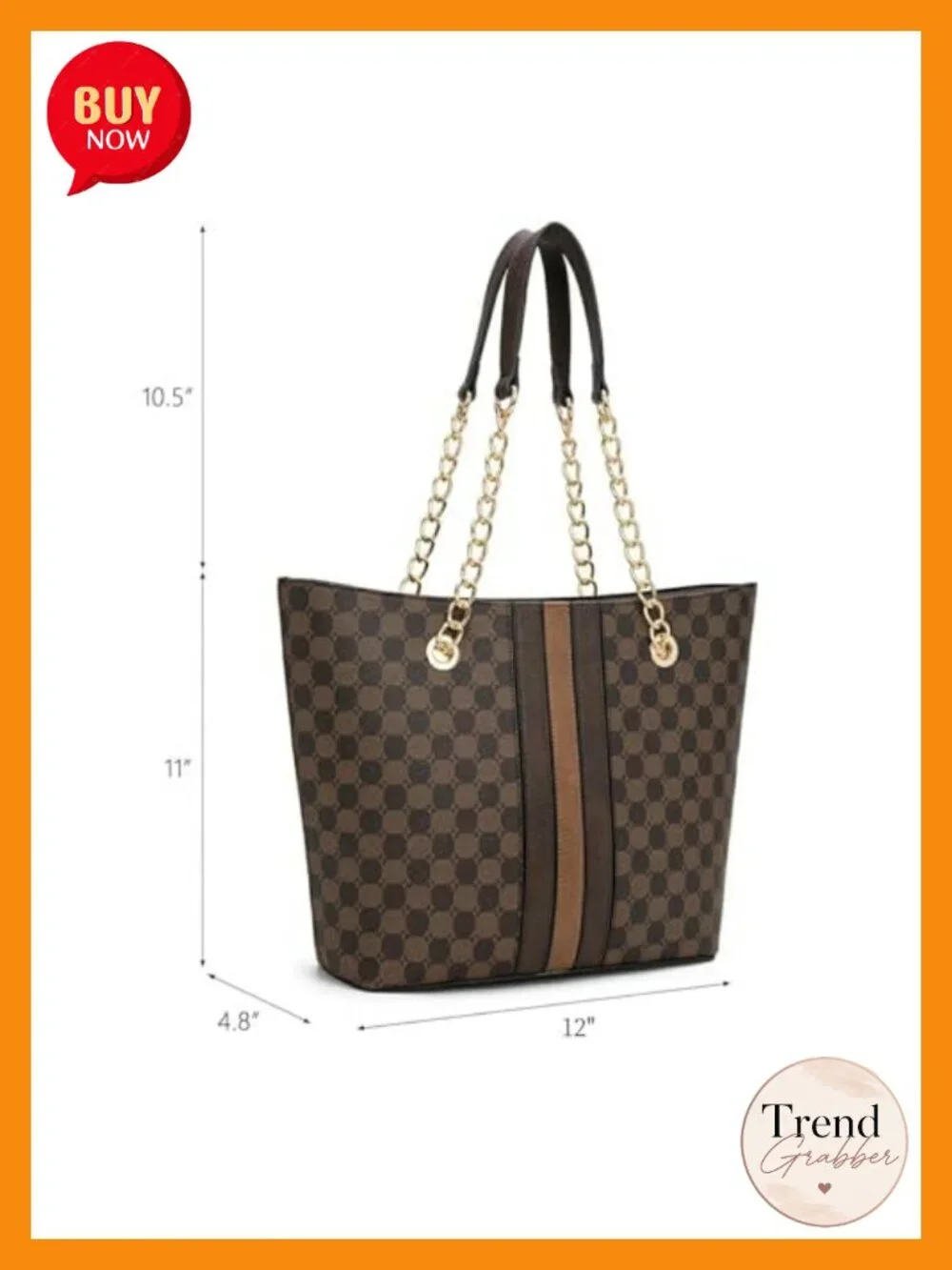 Faux Leather Chain Handle Satchel Tote Bag with Pockets